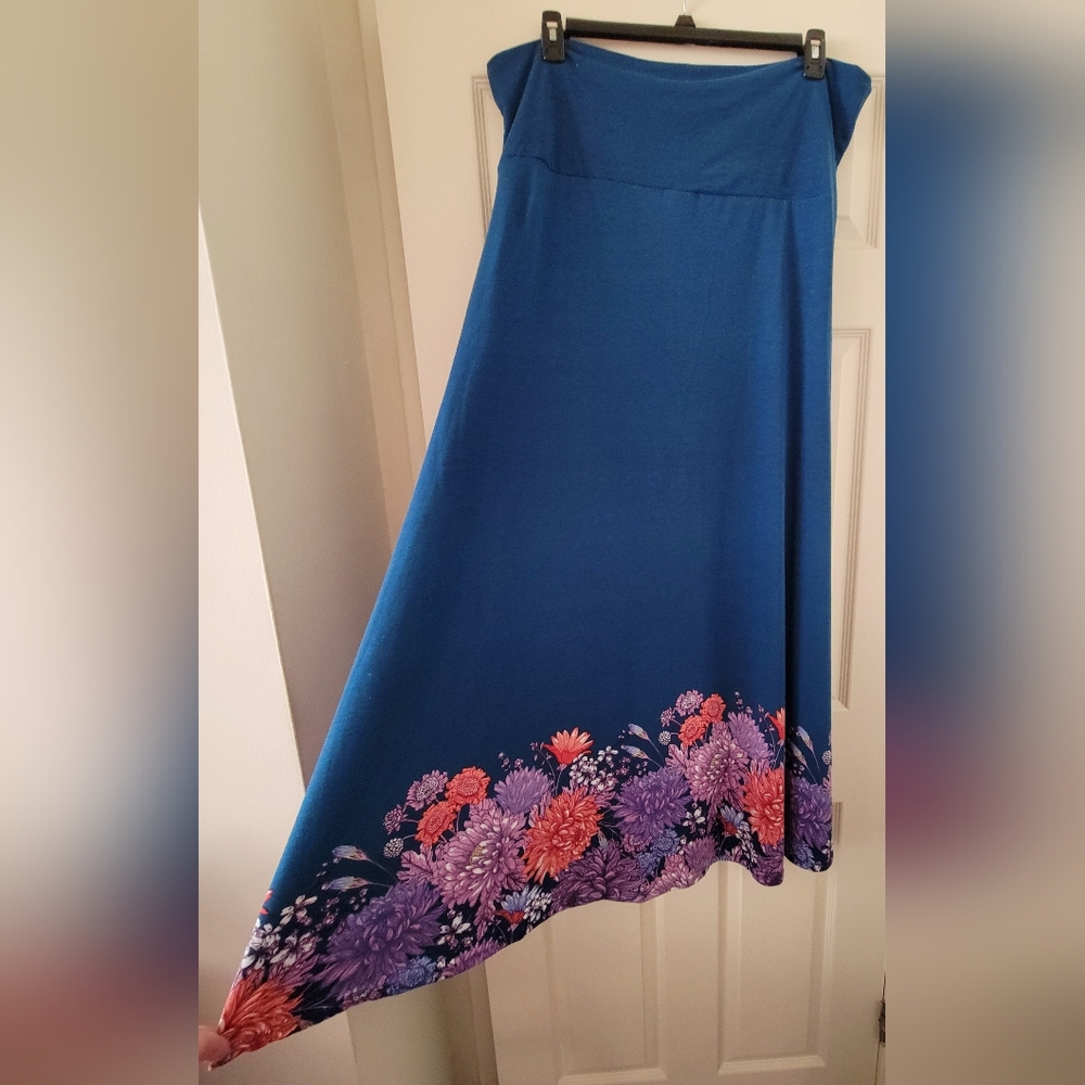 LuLaRoe 3XL Aegean Blue Floral Maxi Skirt